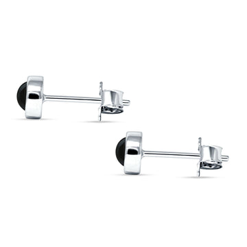 Half Ball Stud Earrings 5mm Round Black Onyx 925 Sterling Silver